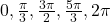 0, \frac{\pi}{3}, \frac{3\pi}{2}, \frac{5\pi}{3}, 2\pi