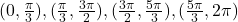 (0, \frac{\pi}{3}), (\frac{\pi}{3}, \frac{3\pi}{2}), (\frac{3\pi}{2}, \frac{5\pi}{3}), (\frac{5\pi}{3}, 2\pi)